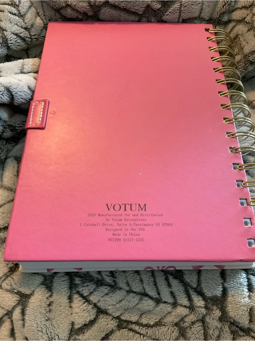 Pink Bow Pattern Spiral Notebook with Button Closure